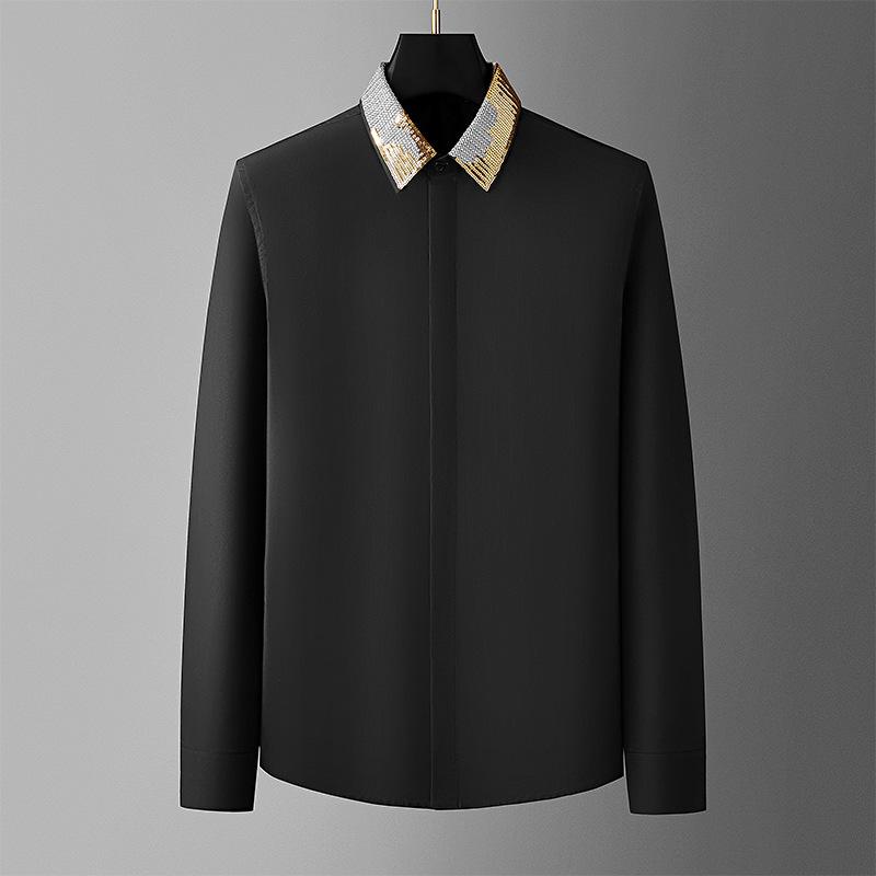 Men's High-End Silver Thread Embroidered Sequin Long-Sleeve Shirt