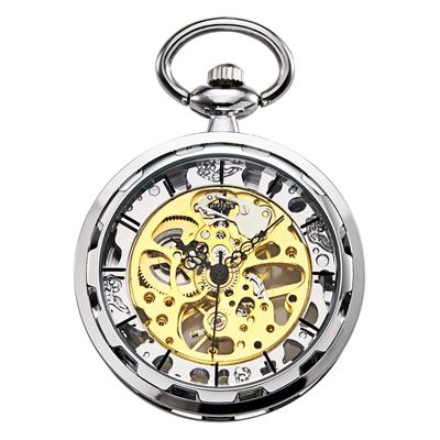 TREEWETO Antique Mechanical Skeleton Pocket Watch with Chain Hand-wound Men's (Silver)