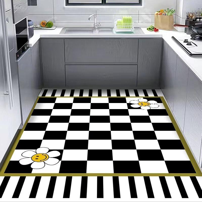 Pvc Kitchen Rug Modern Style Plaid Carpet Leather Waterproof Floor Mat Anti-slip Oil-proof Mats Large Area Home Decoration Rugs