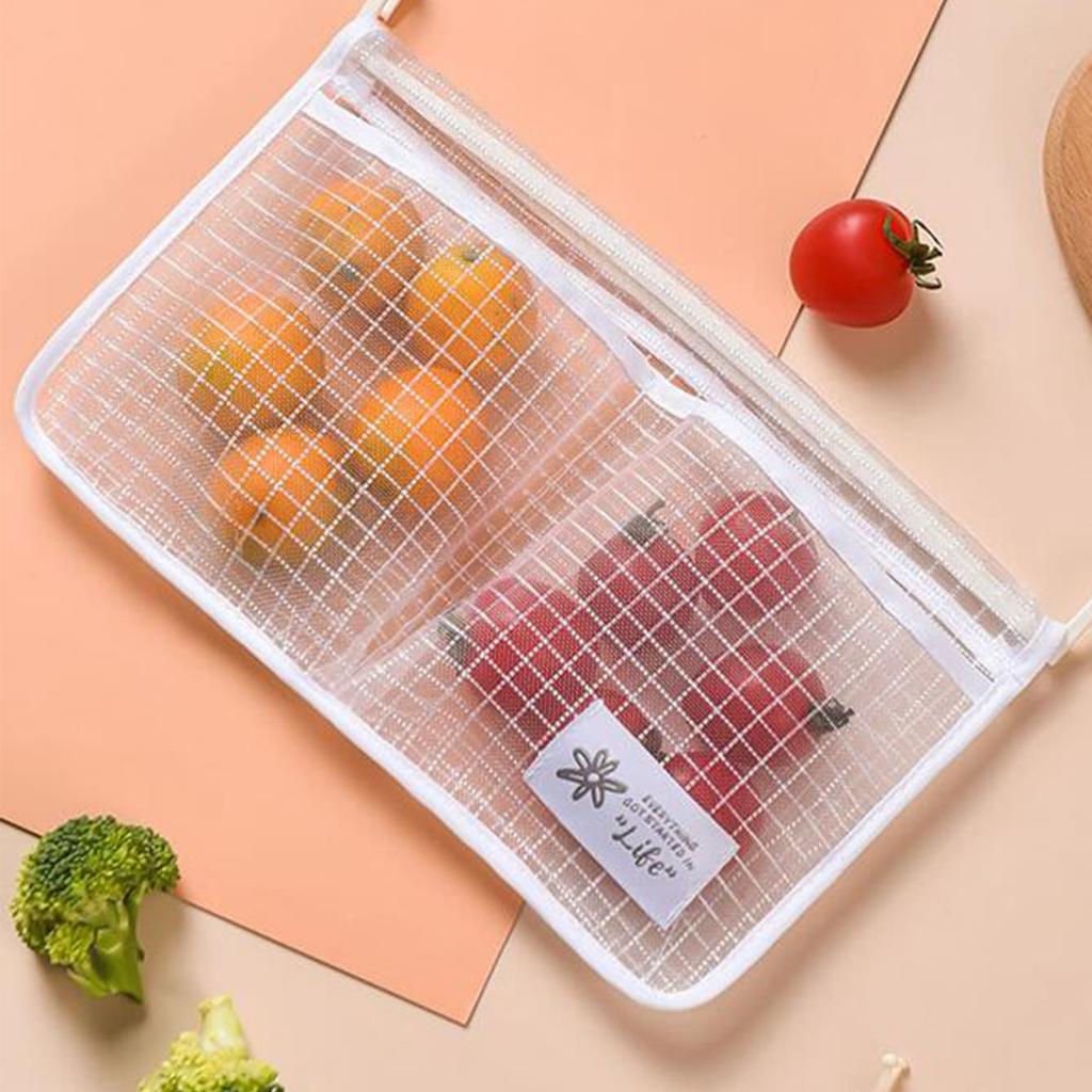 1pc-Refrigerator Storage Mesh Bag Hanging Household Classification Storage Bag Double Compartment Storage Hanging Bag