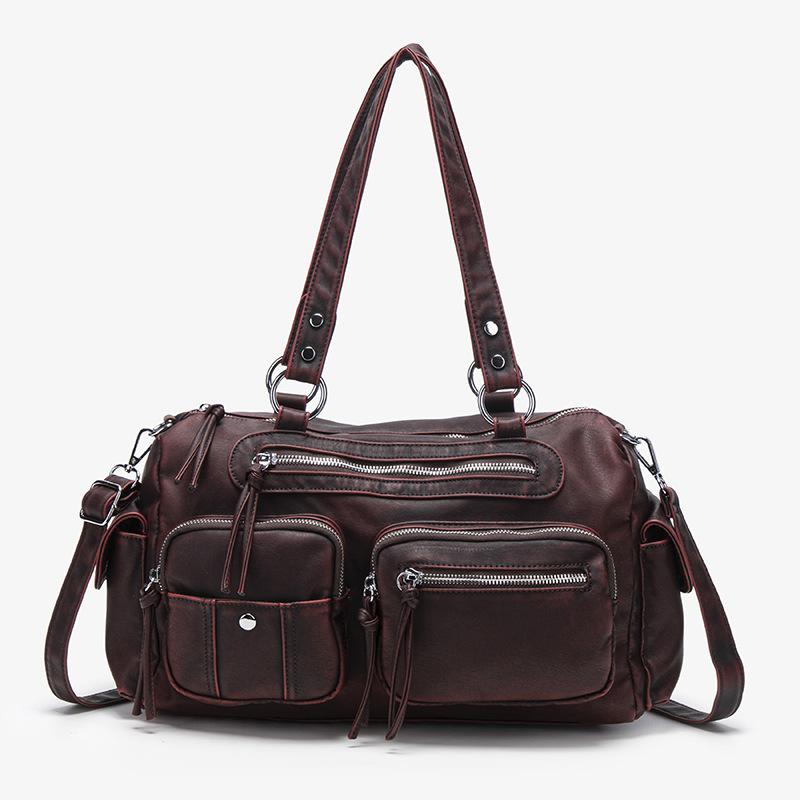 Commuter large-capacity messenger bag, high-end zipper handbag bag, fashionable one-shoulder washed women's tote bag.