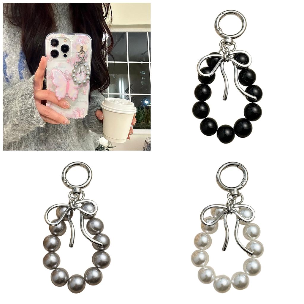 Handmade Beaded Key Chain with Bowknot Keychain Phone Charm Bag Pendant Keyring Ornament for Wallet Purse Backpack