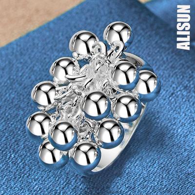 925 Ayar Gümüş Pürüzsüz Üzüm Boncuk Yüzük Moda Düğün Takısı