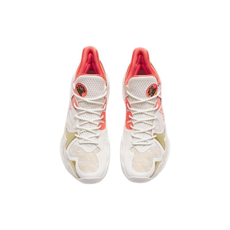 Anta Shock Wave 4 Zhao Cai Jin Bao Cushioning Anti-Slip And Wear-Resistant Low-Top Basketball Shoes Red White Sneakers 112311106-3