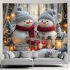 Cute Snowman Christmas Tapestry Xmas Tree Gifts Red Curtains Window Winter Scenery New Year Home Living Room Decor Wall Hanging