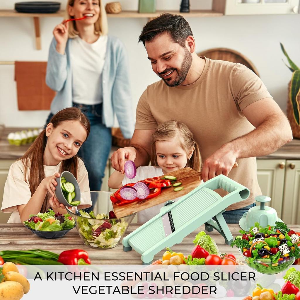 5-in-1 Adjustable Mandolin Slicer with Stainless Steel Blades, Julienne Slicer Adjustable Thickness 0.1-10mm, Safe Mandoline Food Slicer for Kitchen,