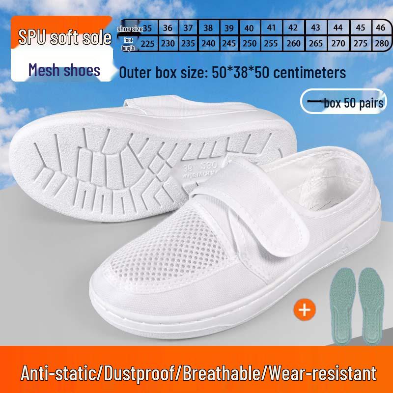 Breathable Anti-static Mesh Shoes with Thick Soft Soles and Non-slip Velcro Canvas