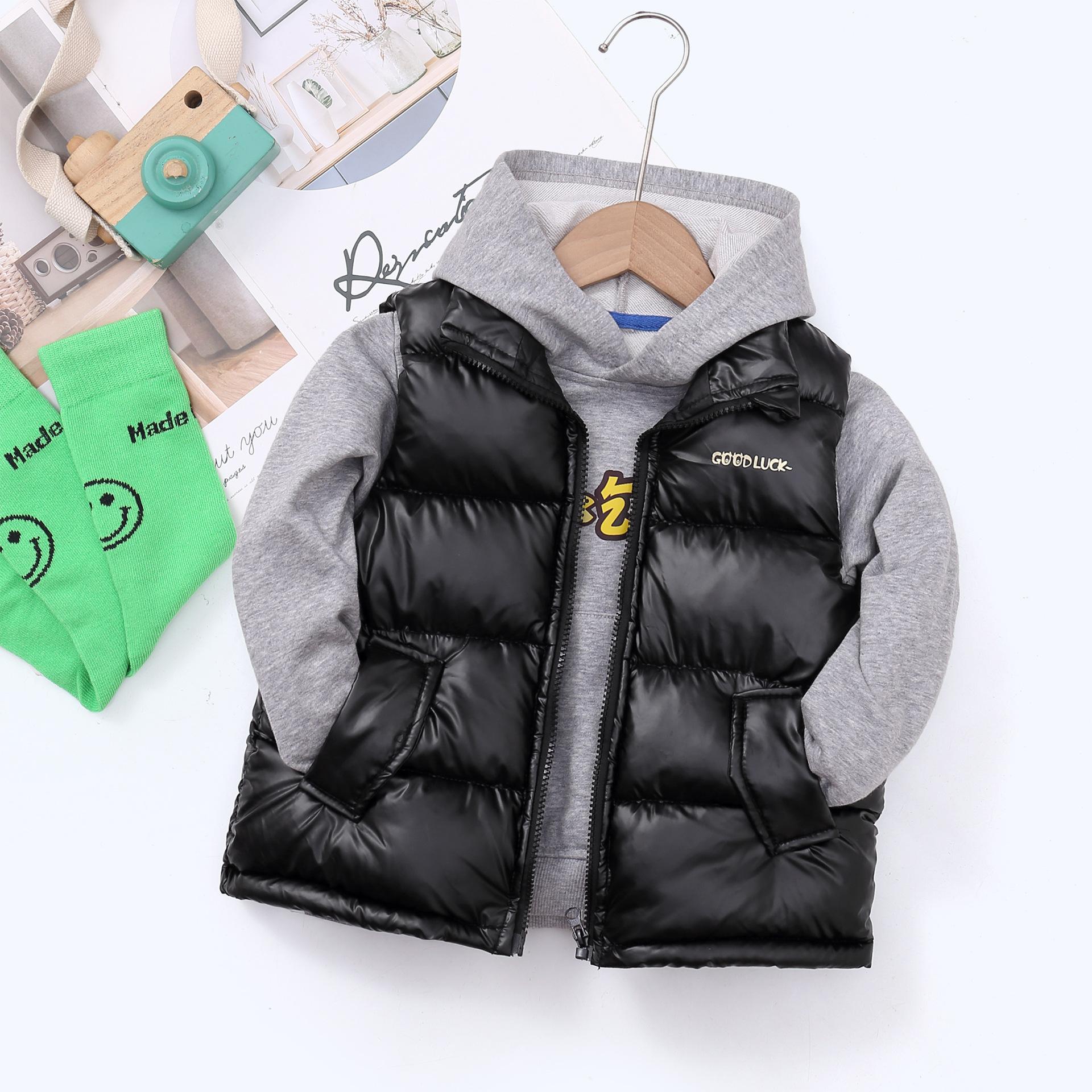 

Весняні дитячі пуховики Одяг для дівчаток Хлопчики Модний теплий верхній одяг Пальто Осінні підлітки Бавовняні куртки Жилет 170 чорний