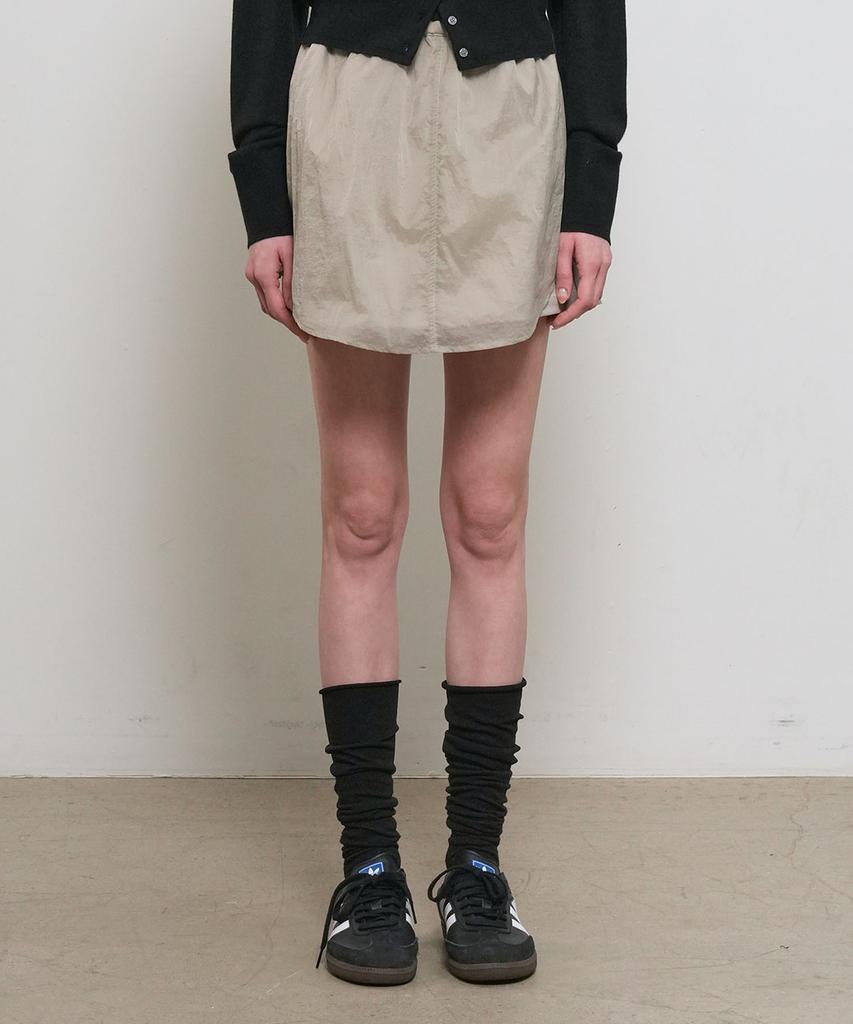 General Idea Sheer Shirred Layered Elastic Skirt [Ash Khaki] / Gf1Lsk508