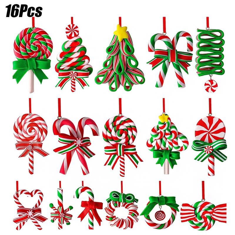 

16PCS/Pack Wood Decorations Candy Pendant Christmas Tree Eco-friendly DIY Vibrant Colors Pendant Plank Fun Christmas Ornaments
