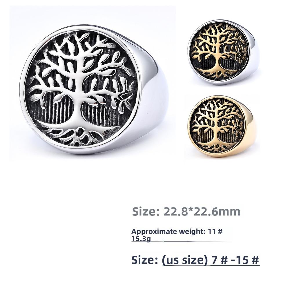 316 Titanium Steel Tree of Life Ring for Men Vintage Leaf Design Durable Titanium Band