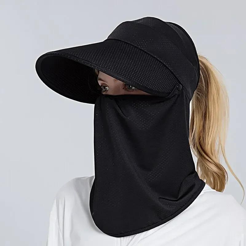 Summer Women Neck Cover Hat Lady Wide Brim Sun Cap Anti UV Foldable Female Casual Outdoor Sport Hiking Ponytail Hat