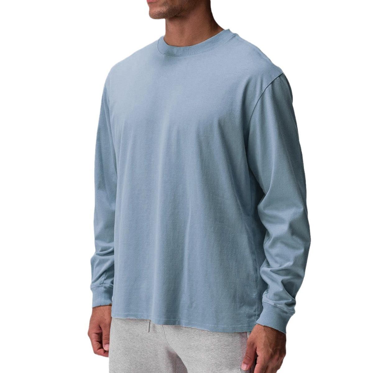 

Модная новая однотонная спортивная и повседневная футболка с длинным рукавом для мужчин, с круглым вырезом, топ для фитнеса и упражнений, базовая футболка S синий