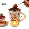 Holiday Themed Snack Server Christmas Chocolate Fondue Mug with Tea Light Warmer & Forks, 155ml Ceramic Melting Tabletop Pot for Cheese Caramel, Party