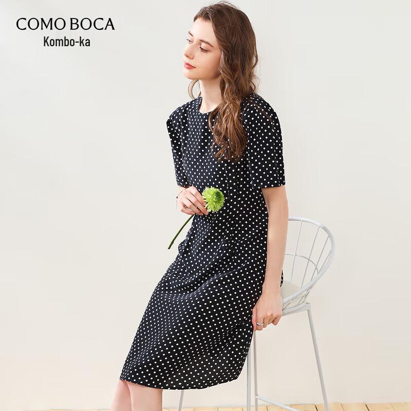 Women s Retro Polka Dot Mulberry Silk Short Sleeve Dress XL