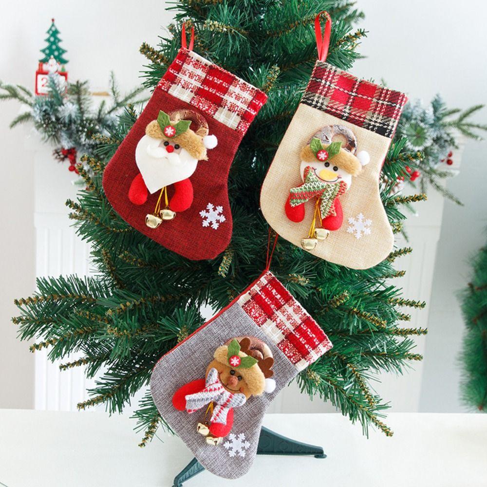 with Bells Christmas Stockings Santa Claus Snowman Elk Candy Gift Bags  Holiday Festival Decor