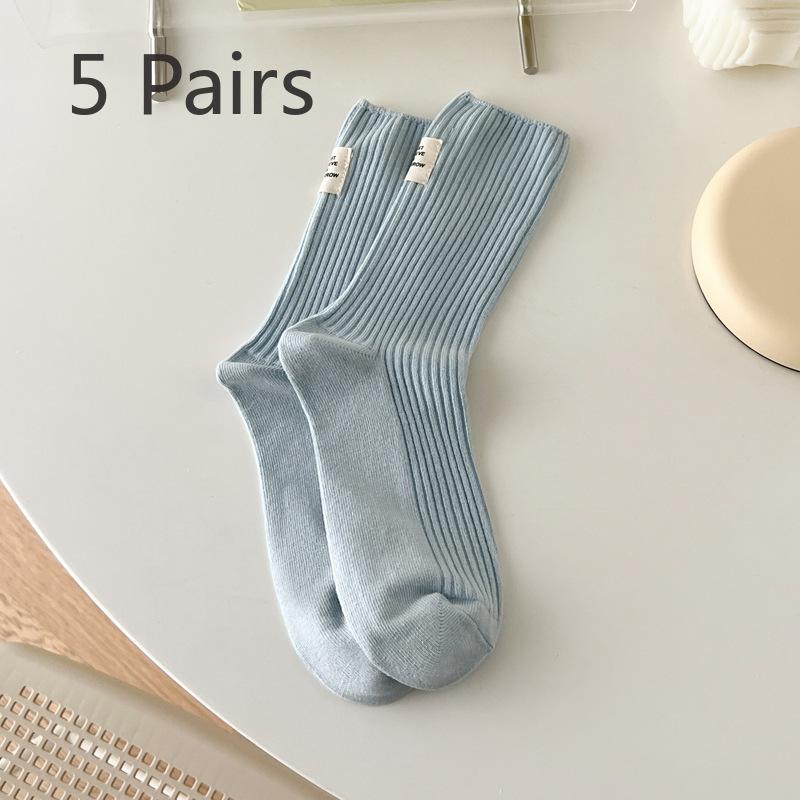 5 Pairs of Women's Spring and Summer New Cotton Heel Cloth Label In The Tube Pile Socks