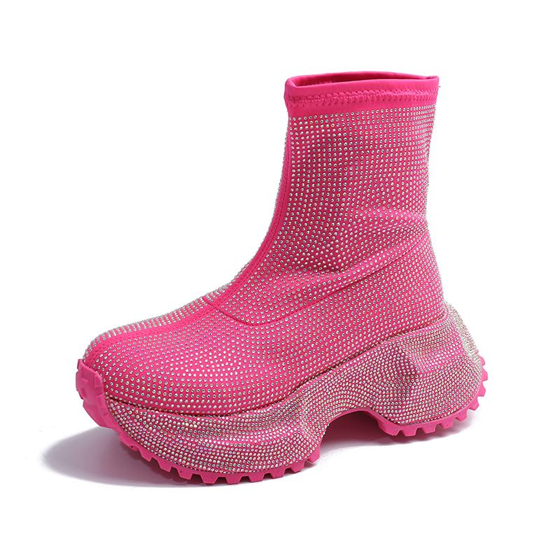 Mode Kristall High Heels Damen Stiefeletten Plateau Mode Elegante Schuhe 2025 Winter Goth Chelsea Boots Pumps Neu Schnee Mujer Botas