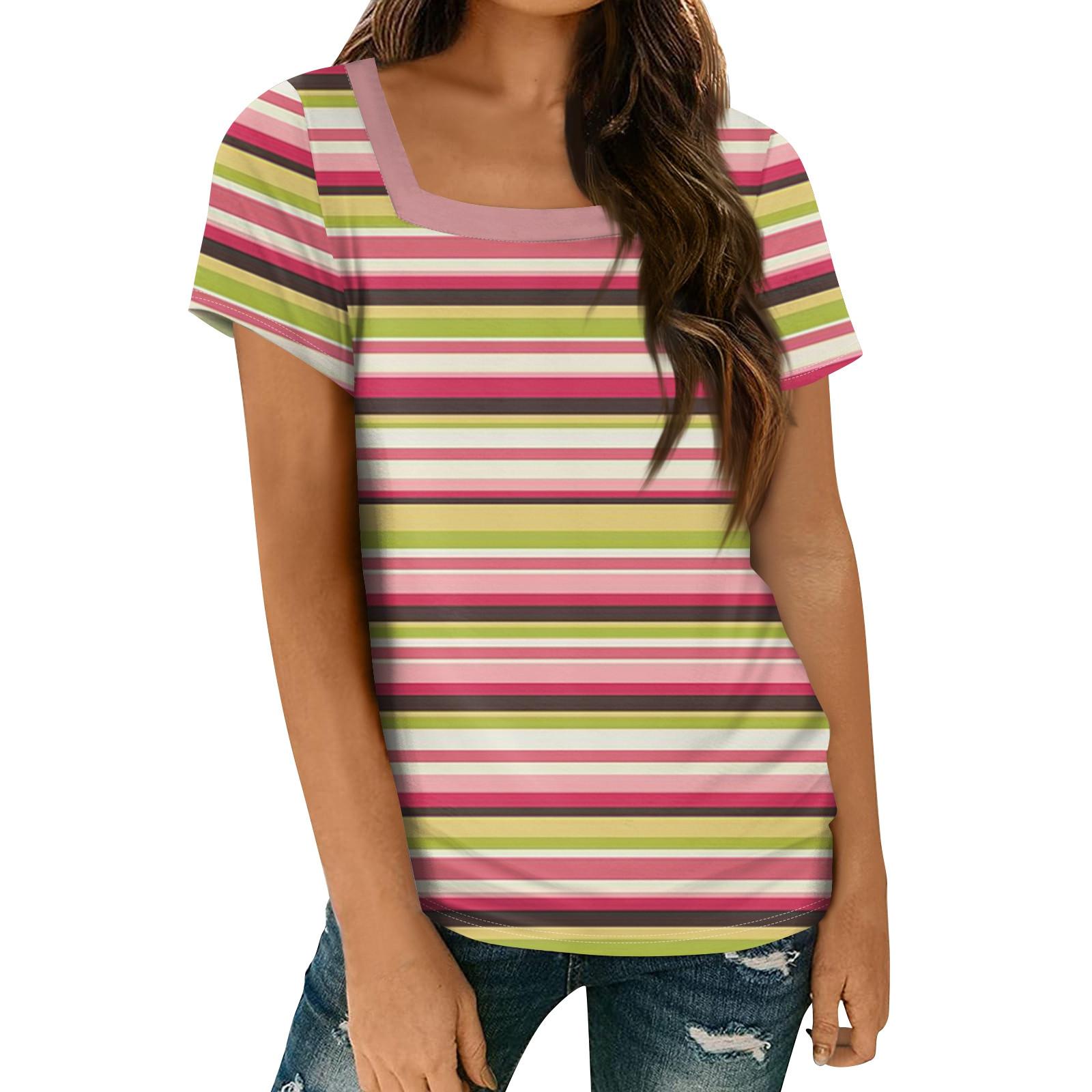 

Женские топы, весенне-летняя повседневная футболка с коротким рукавом и квадратным вырезом, базовая футболка с принтом XL розовый