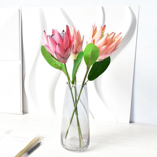 Artificial King Protea Flowers Lifelike Tropical Floral Arrangements Faux Protea Cynaroide with Stem for Wedding Centerpiece Home Office Table Decor