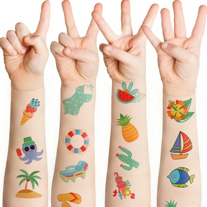 10pcs Hawaiian Summer Party Temporary Tattoo Sticker Waterproof Tropical Flamingo Luau Beach Birthday Party Decoration Kids Gift