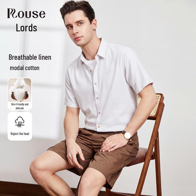 Men s Cotton Linen Modal Short-Sleeve Casual Shirt 41 грязно-белый