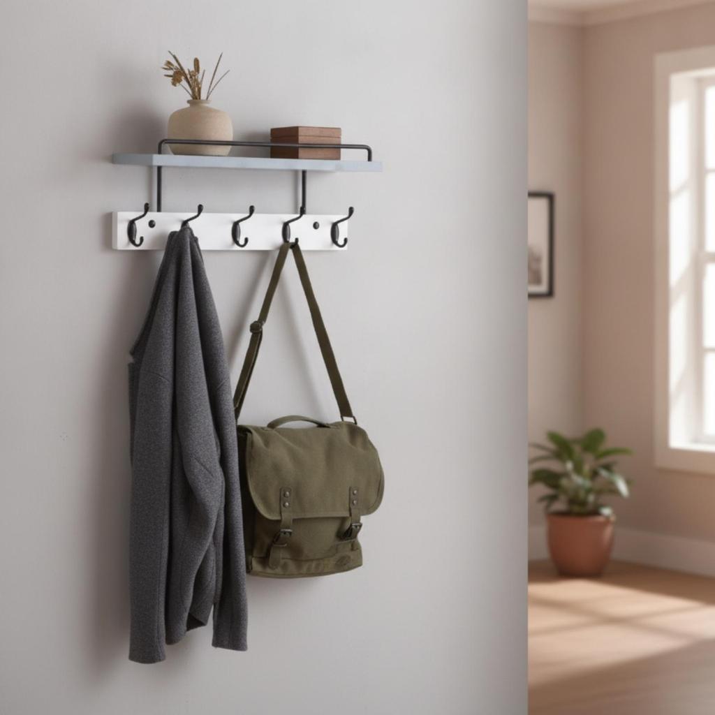 Entryway Shelf with Hooks Compact Wall-Mounted Coat Rack for Hallway