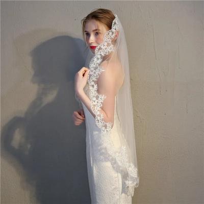 2026 New Short Bridal Veils White Ivory Lace Edge Bride Veils One Layer Velo De Novia Wedding Veil