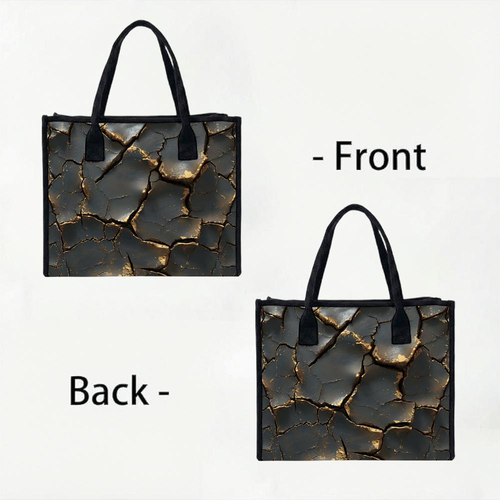 Stylish Crack Gold Pattern Tote Bag Large Capacity Portable Casual Daily Shoulder Handbag for Women Shopping Travel Commute