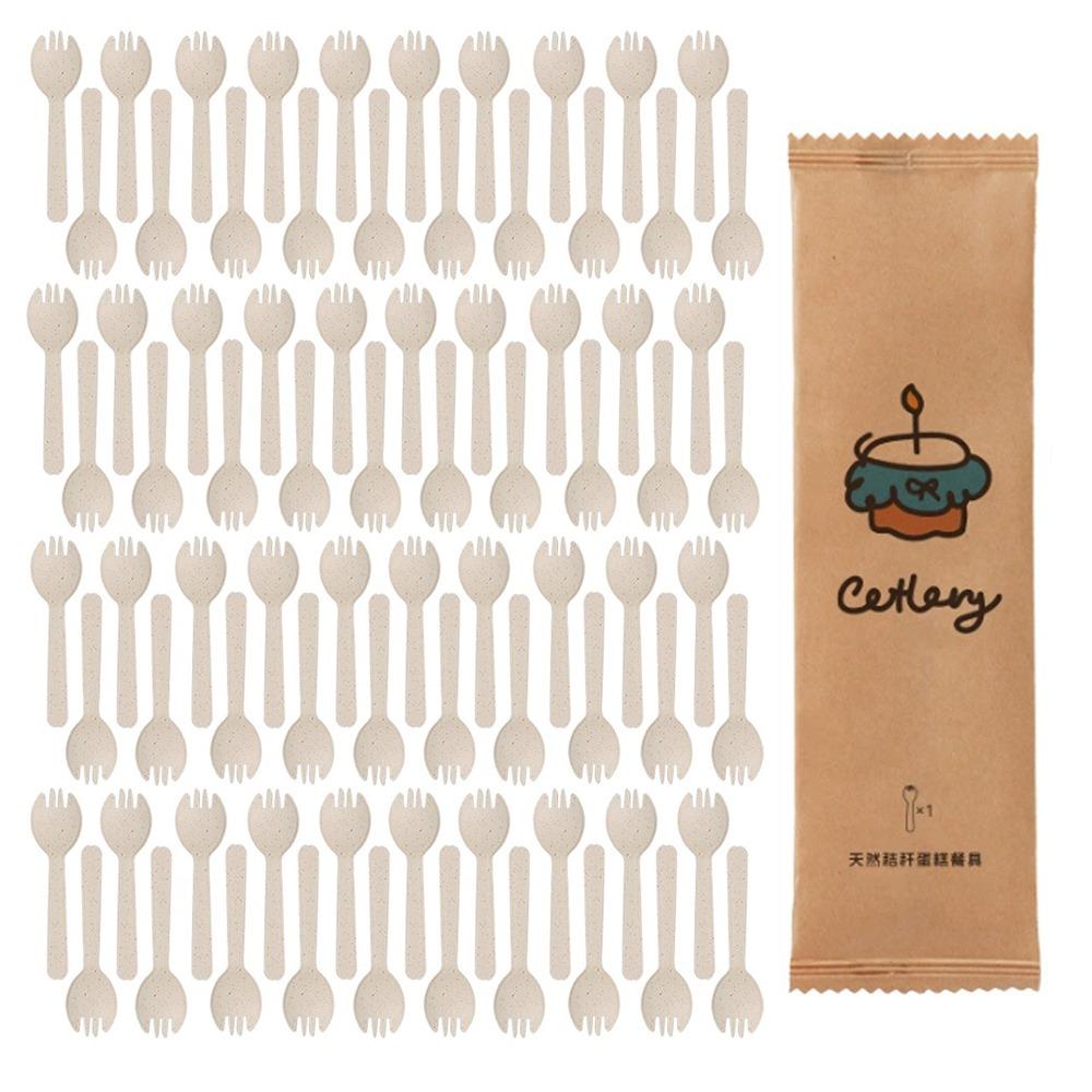 100Pcs Individually Packaged Disposable Spoon Fork Eco-Friendly Dessert Cake Fork  Commercial