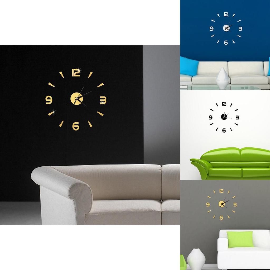 Elegante DIY Analoge 3D Spiegeloberfläche Wanduhr mit Großen Zahlen für Heimdekoration