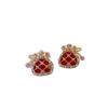 Luxury Silver Diamond-Inlaid Red Flower Pearl Stud Earrings: Elegant Design with a Fashionable Flair