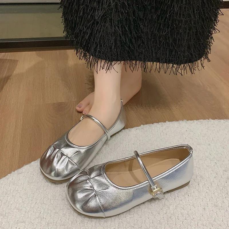 

2024 Новый стиль, модная и универсальная женская обувь с круглым носком для верхней одежды, повседневная женская обувь на весну и осень 35 бежевый