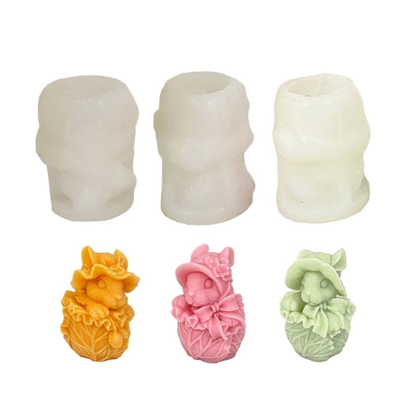 Cauliflower Rabbit Silicone Mold for Handmade Desktop Decor Gypsum Epoxy Resin Aroma Candle Mould for Home Decoration
