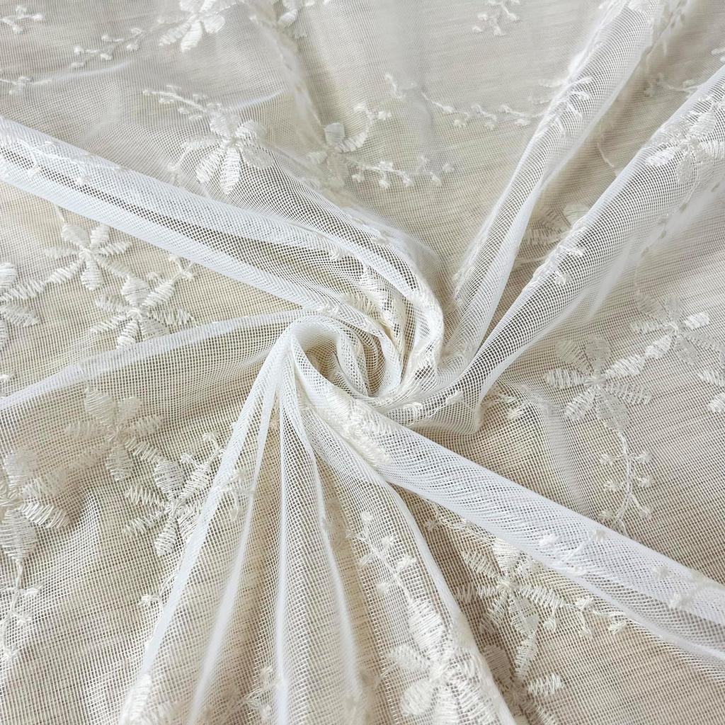 KMSG Bowknot Tie Up Kitchen Curtain Floral Balloon Lace Sheer Curtain Tiers for Small Cafe Windows Rod Pocket Light Filtering Ruffled Voile Window