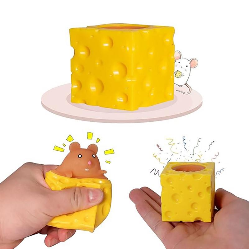 Pop Up Funny Mouse And Cheese Block Squeeze Anti Stress Toy Hide And Seek Figures Stress Relief Fidget Toys For Kids Adults