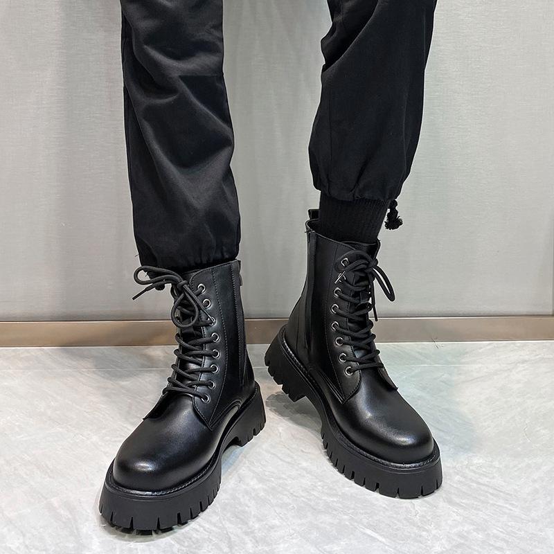 mens fashion stage nightclub wear motorcycle boots soft leather shoes black cowboy platform boot handsome high top botas hombre