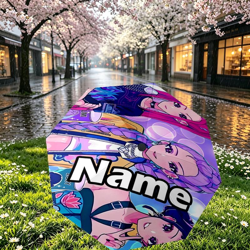 Custom Name Personalized KPop Demon Hunters Print Umbrella, Auto Open Close, 8‑Rib Sturdy Frame, Commute Camping Hiking Use, Birthday Gift