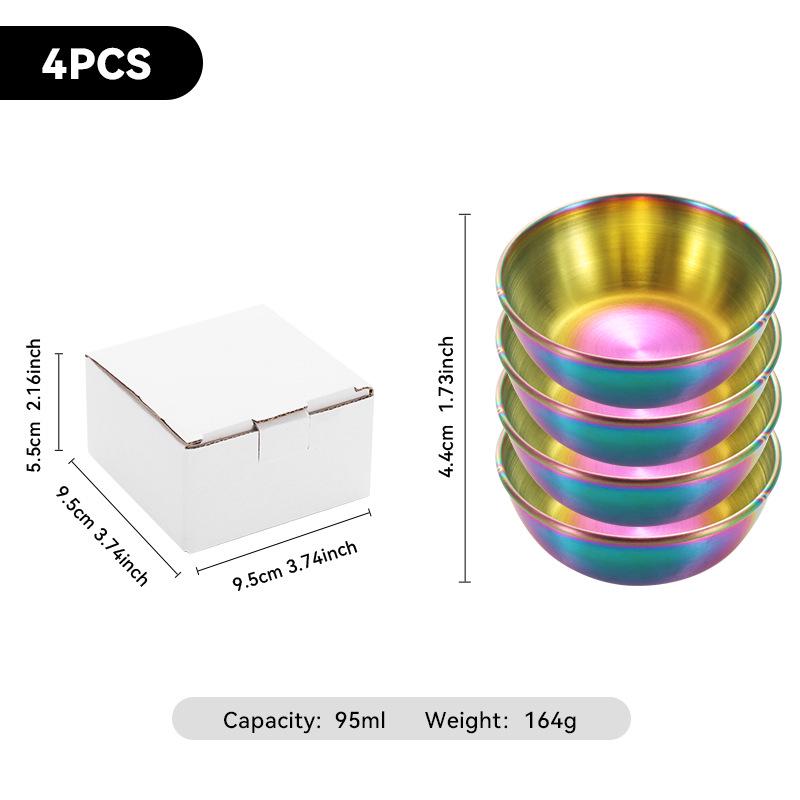 4-Piece Set of Gold 304 Stainless Steel Round Seasoning & Dipping Bowls for Soy Sauce
