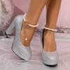 High Heels Summer New Round Head Shallow Mouth Sequin Waterproof Platform Anti-slip Wear-resistant Thick Heel Shoes