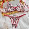 Floral Embroidered See-Through Lingerie Set with Sexy Gathering Bra for Women