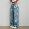 2026 Spring/Summer Women's Printed Mid-Waist Wide-Leg Jeans