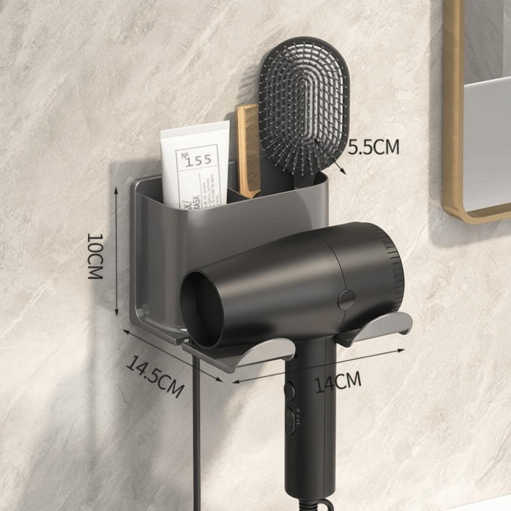 New Wall Mounted Hair Dryer Holder with Compartments Universal Hair Dryer Storage Rack Self-adhesive Bathroom Storage Rack