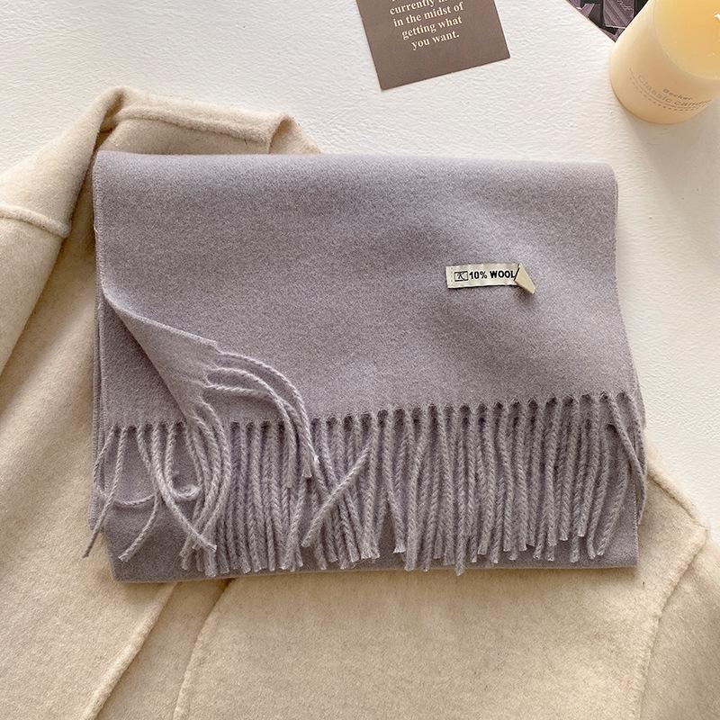 Winter Wool-Blend Scarf For Women Soft Solid Color Tassel Shawl Wrap Thick Warm Blanket Echarpe Bandana Female Scarves