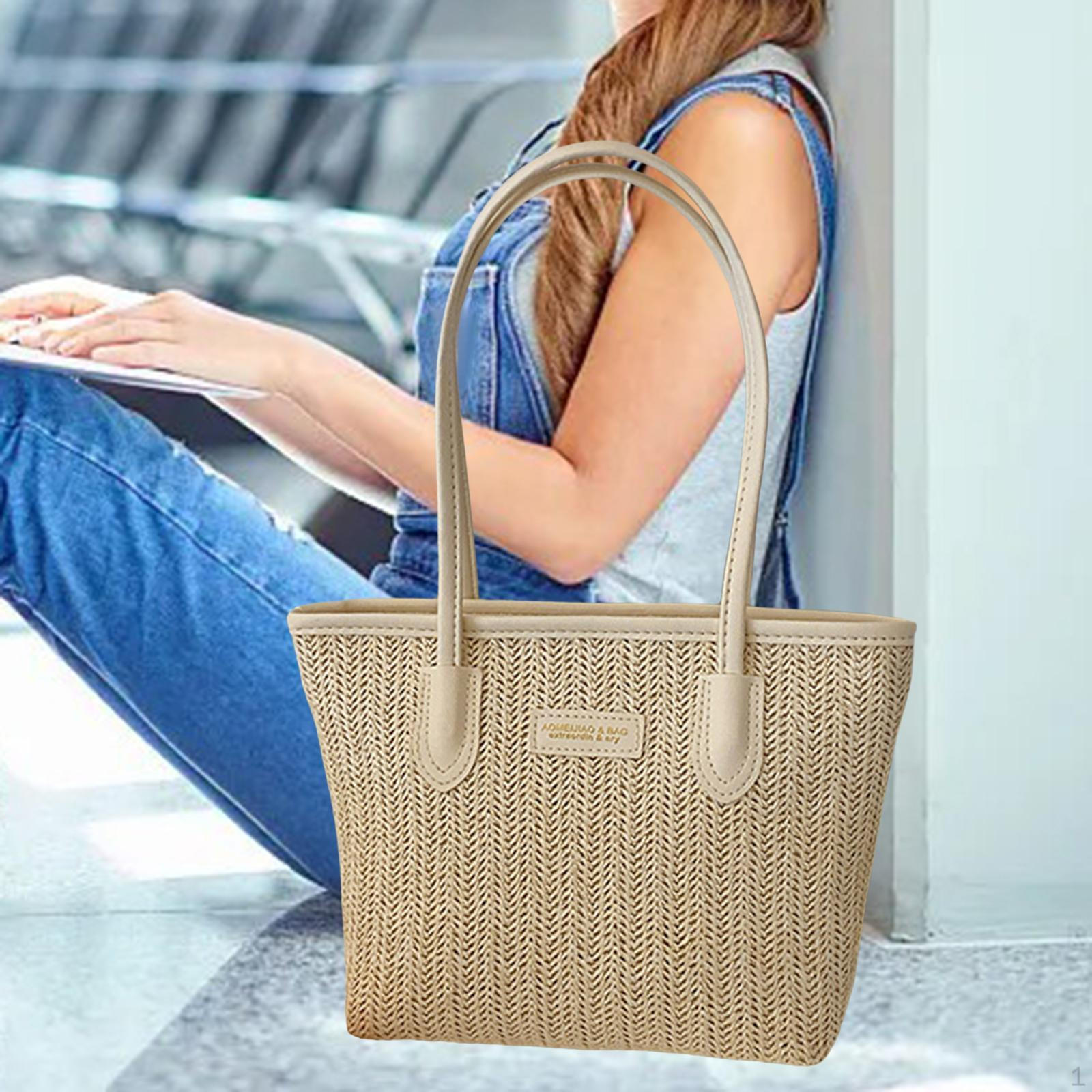 

Women Shoulder Bag Fashion Portable Woven Tote for Commuting White Bag Strap