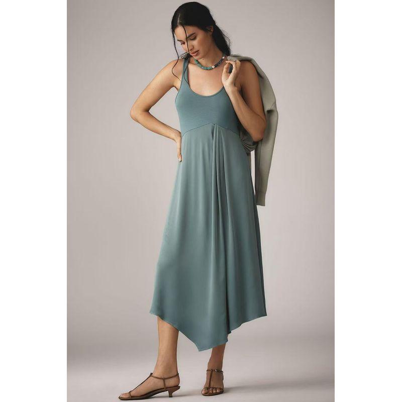 

American Style ~ Vest Sleeveless Dress Silm Slimming Patchwork Mid Length Long Length Blue XS