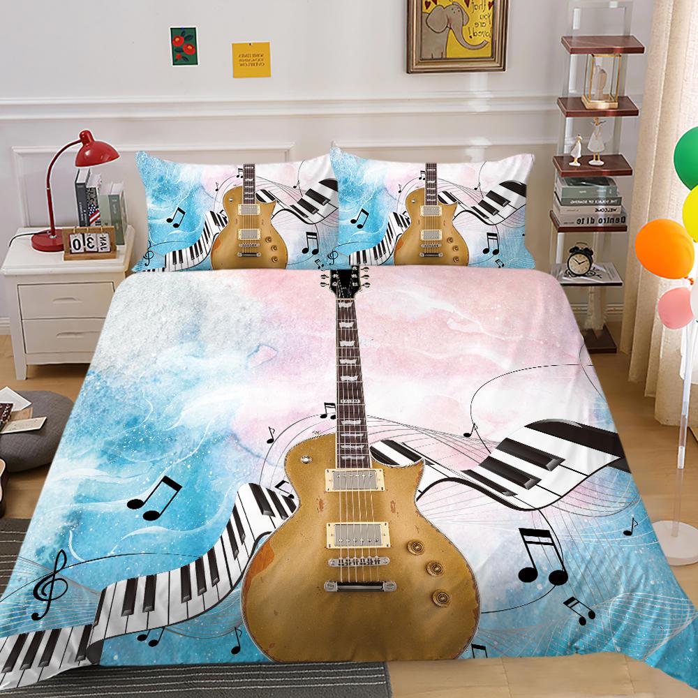 3D Musical Instrument Bedding Down Quilt Pillowcase 2 or 3 Cello or Guitar Printed Microfiber Fabric Single Bed Double Bed Super Soft Bedding