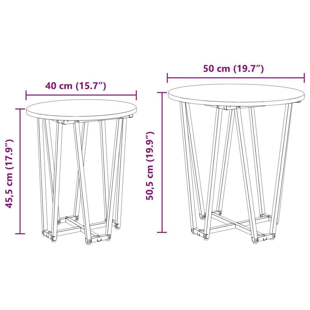 2-Piece round side table set, wooden coffee tables with metal frames, living room decoration table set