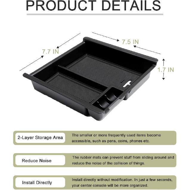 JDMCAR Center Console Organizer Tray Compatible With Toyota Tacoma Accessories 2016- , Armrest Ert Container ABS Material Secondary Storage Box