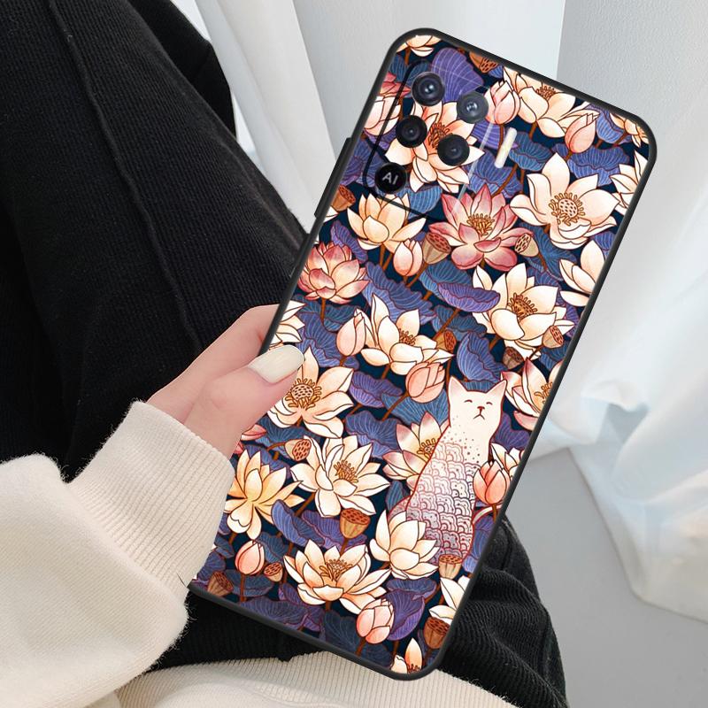 Lotus Flower Case For Oppo A18 A38 A58 A78 A98 A80 A60 A40 A96 A76 A16 A94 A74 A54 A15 A17 A57 A77 A5 Pro